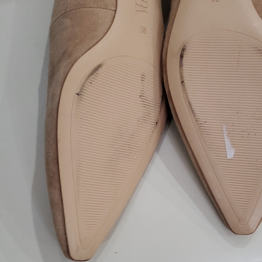 Zara Tan Flats Sleek Minimalist Design Sz 8 - Picture 12 of 14